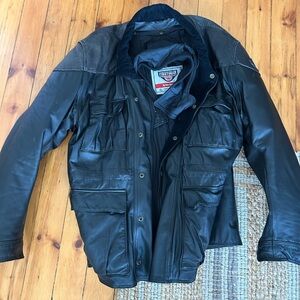 Hein Gericke First Gear Leather Jacket Coat Snap Pockets Zip Close black xl